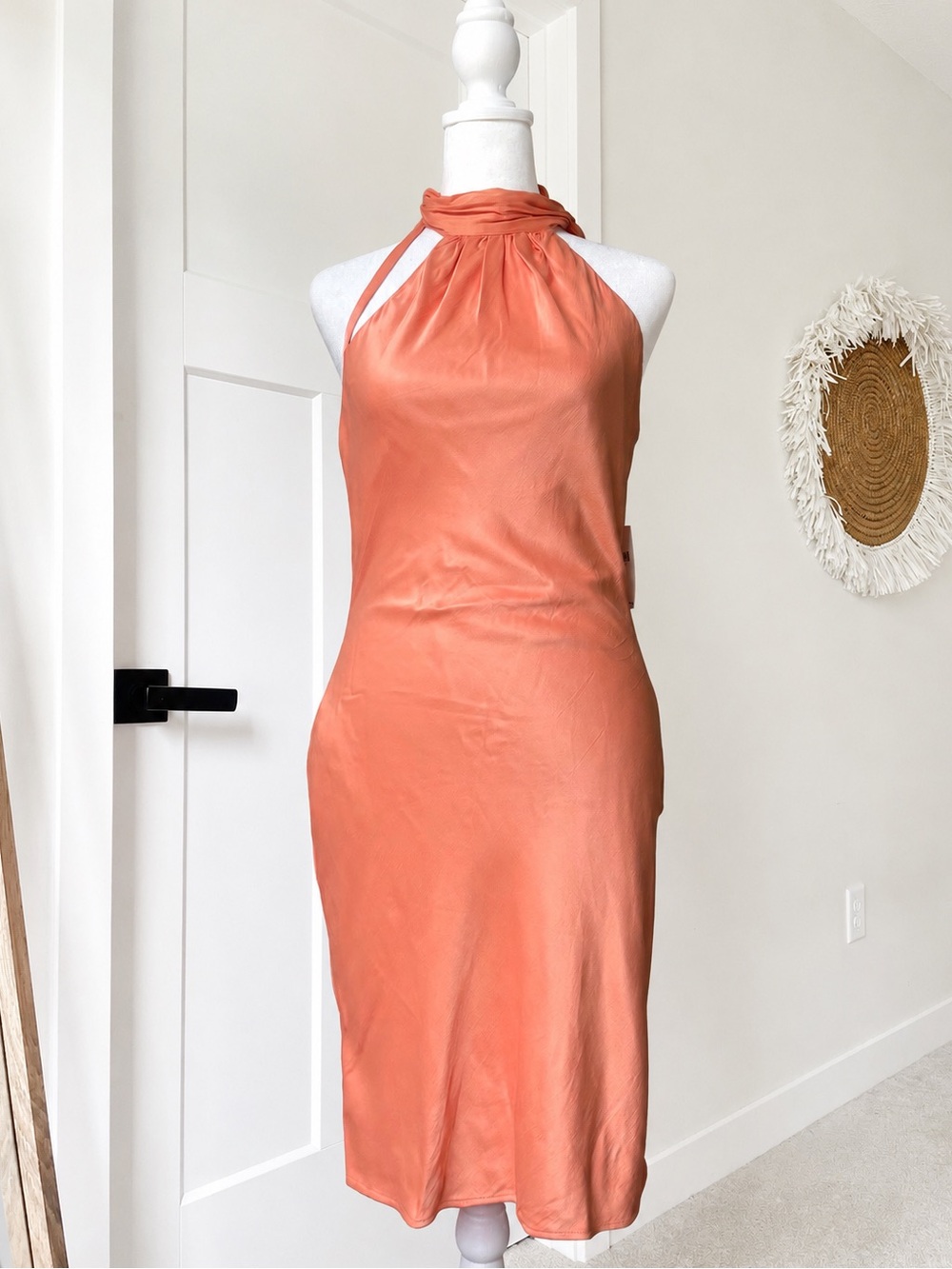 BHLDN Anthropologie Julia Scarf Halter Dress Peachy Apricot Orange Wedding Guest